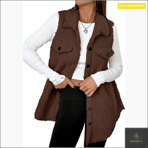 Jackets & Blazers - Teddy Fleece Vest Sleeveless Button Down Coat Chic Fall Winter Outerwear